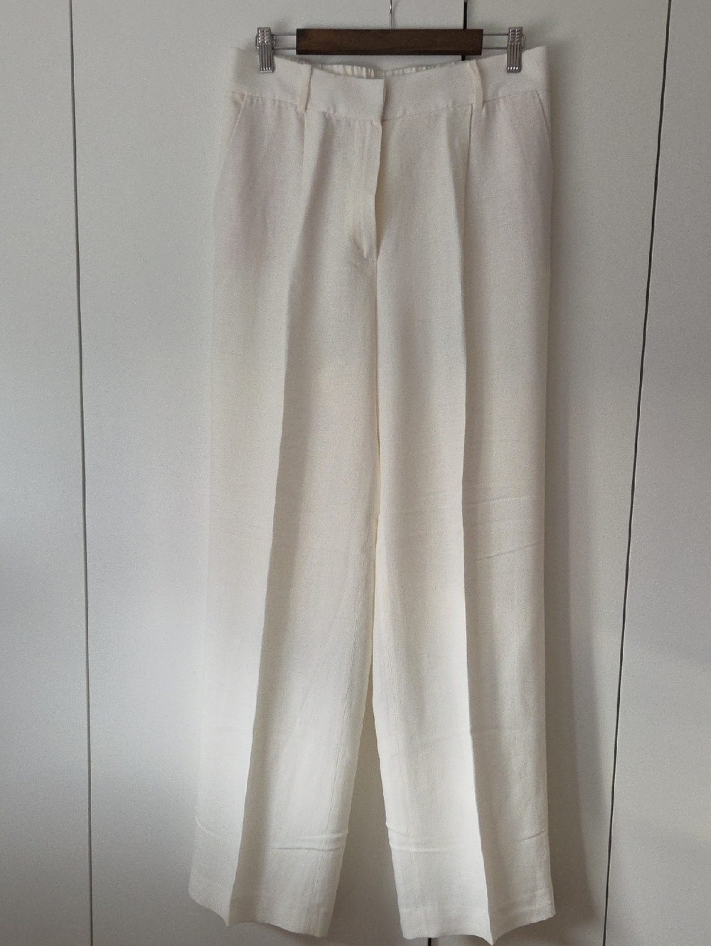 Massimo Dutti Cream Wide-Leg High-Rise Trousers